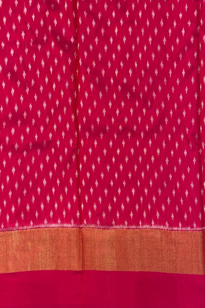 Multi Pochampally Ikat silk saree with intricate traditional patterns and an unstiched blouse from Saarang Sarees.