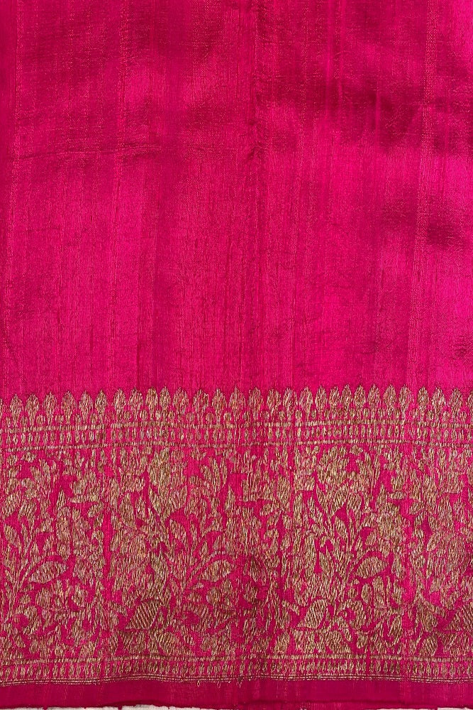 Blue Pure Raw Tussar Banarasi Silk Saree with handwoven motifs and an unstitched blouse for traditional wear.