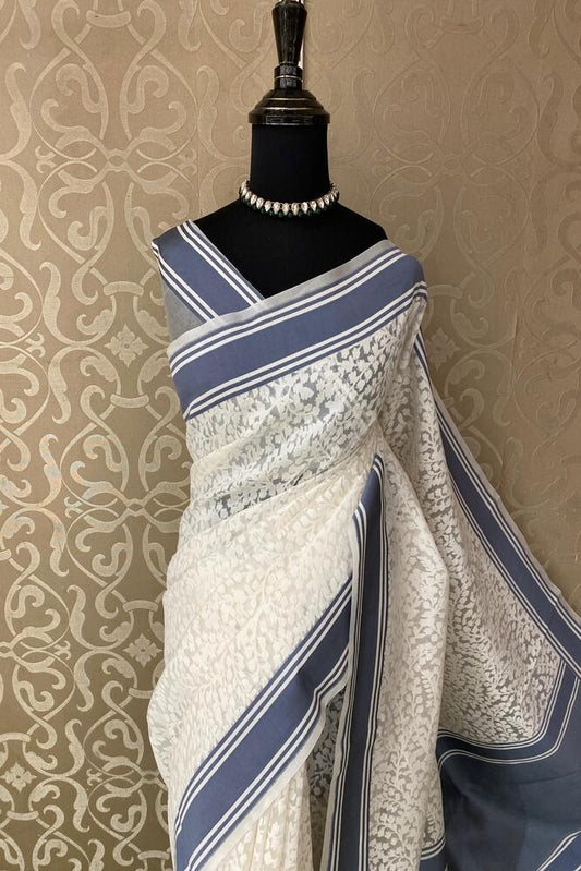 White Muslin Jamdani Saree, With Unstiched Blouse