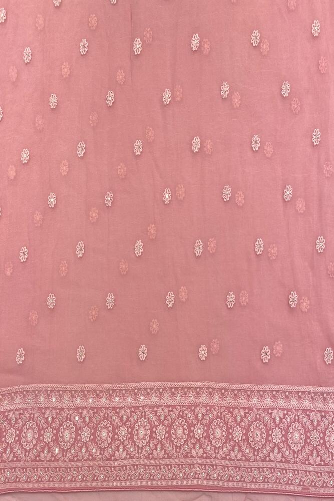 Pink Georgette Chikankari Saree, With Unstiched Blouse