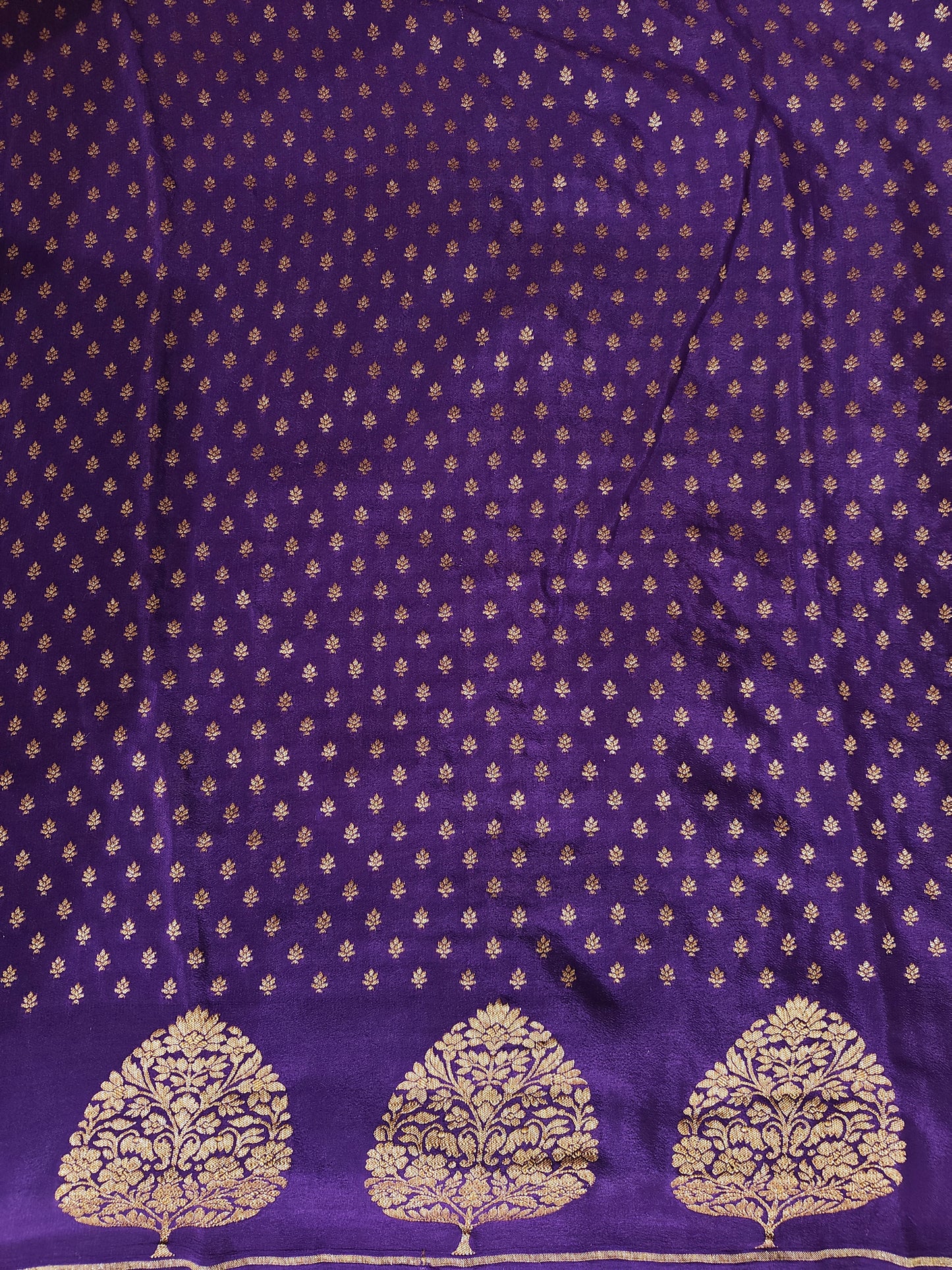 Purple Mysore Crepe Silk Banarasi Saree, With Unstiched Blouse