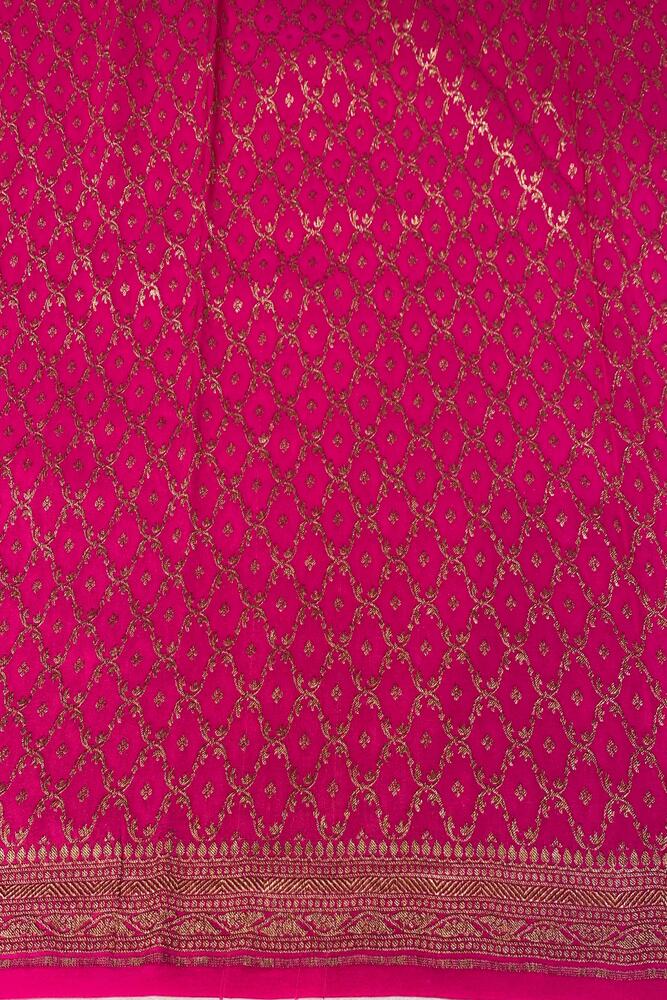 Rani Pink Crepe Khaddi Banarasi Silk Saree With Unstiched Blouse