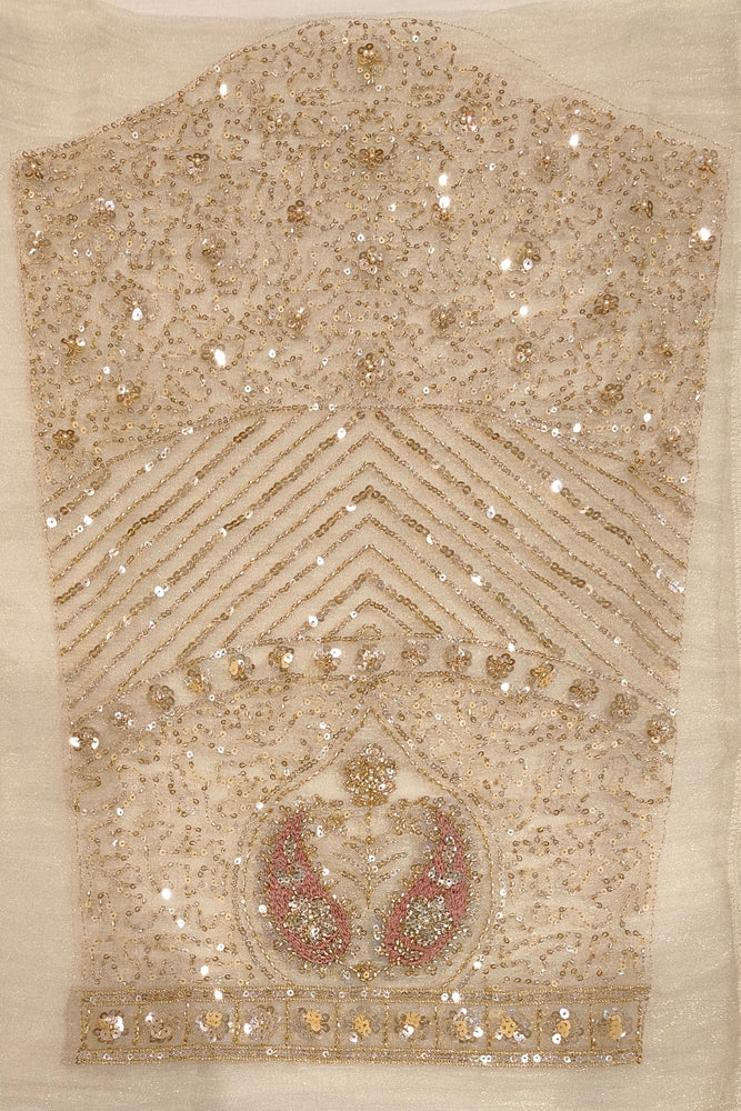 Off-White Soft Tissue Organza Silk Embroidery Saree, With Unstiched Blouse