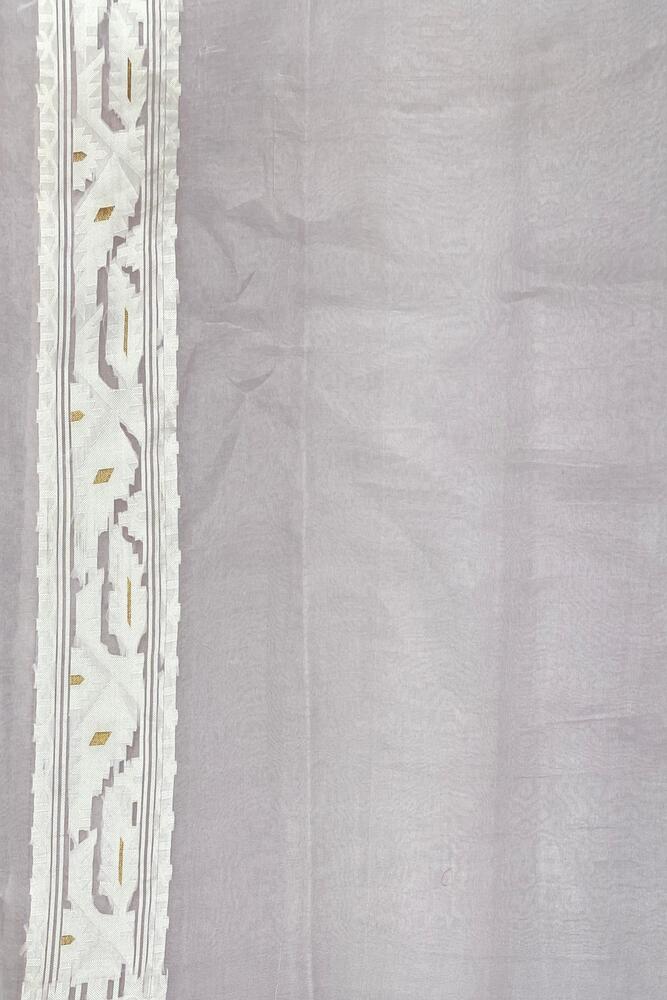 Lavender Muslin Jamdani Saree, With Unstiched Blouse