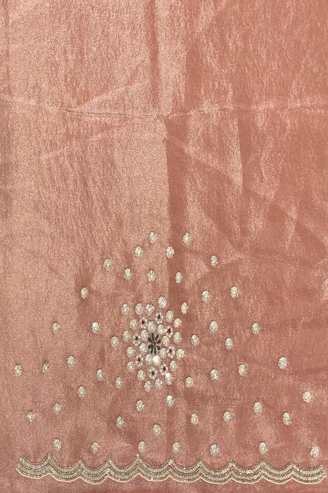 Mauve Tissue Embroidery Saree, With Unstiched Blouse