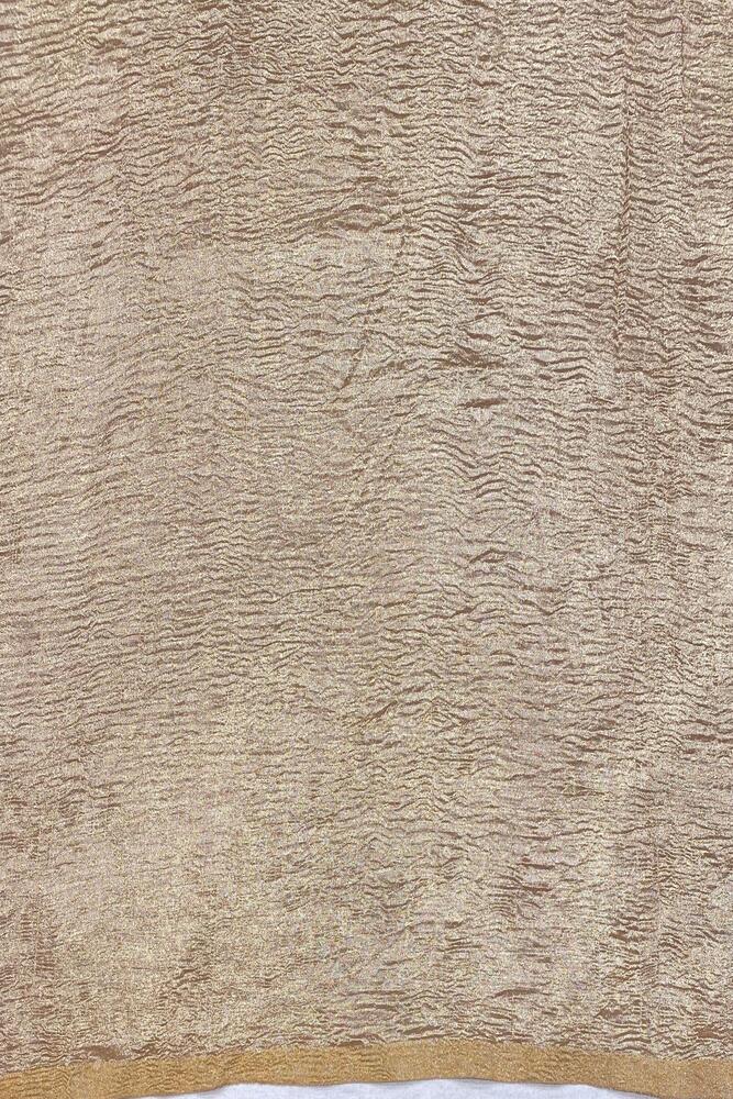 Gold & Brown Zari Stripe Munga Borderless Saree, With Unstiched Blouse