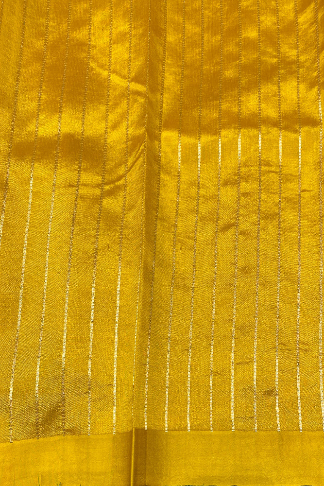 Mustard Yellow Poona Silk Saree Golden Zari Woven Buttas, With Unstich Blouse