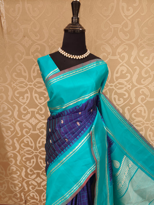 Deep Purple Gadwal Silk Sarees With Unstiched Blouse