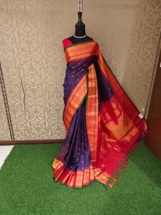 Purple Gadwal Silk Sarees With Unstiched Blouse