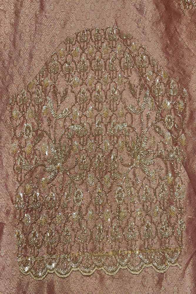 Golden Peach Tissue Kanjeevaram Silk Sarees With Embroidery Work, With Unstiched Blouse