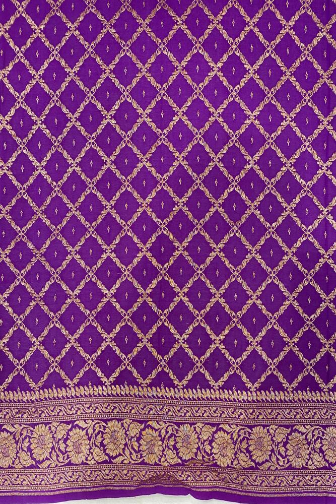 Purple Crepe Khaddi Banarasi Silk Saree With Unstiched Blouse