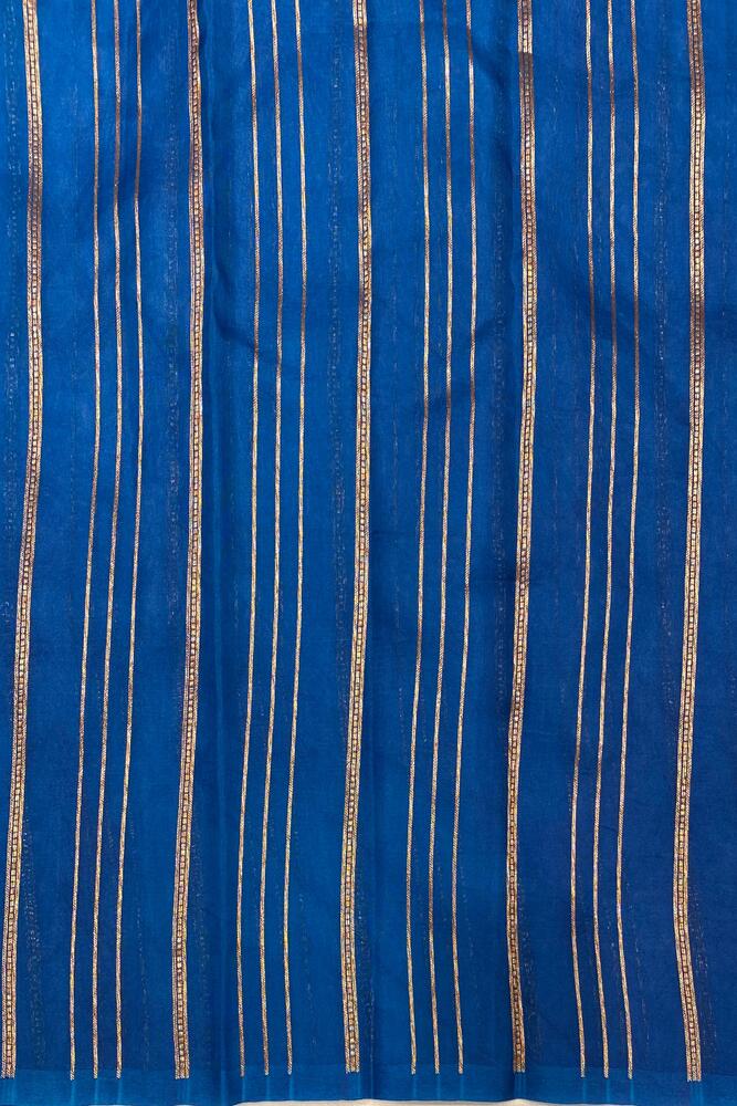 Deep Blue Brocade Kora Banarasi Silk Saree, With Unstiched Blouse