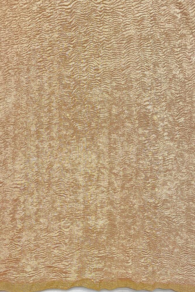 Gold & Peach Zari Stripe Munga Borderless Saree, With Unstiched Blouse