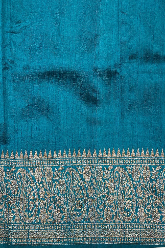 Rani Pure Raw Tussar Banarasi Silk Saree by Saarang Sarees, hand-woven motifs with matching unstiched blouse for traditional wear.