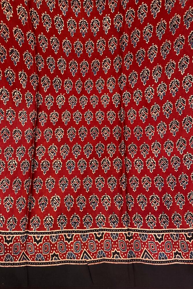 Red Pure Modal Silk Ajrakh Printed Saree With Unstiched Blouse