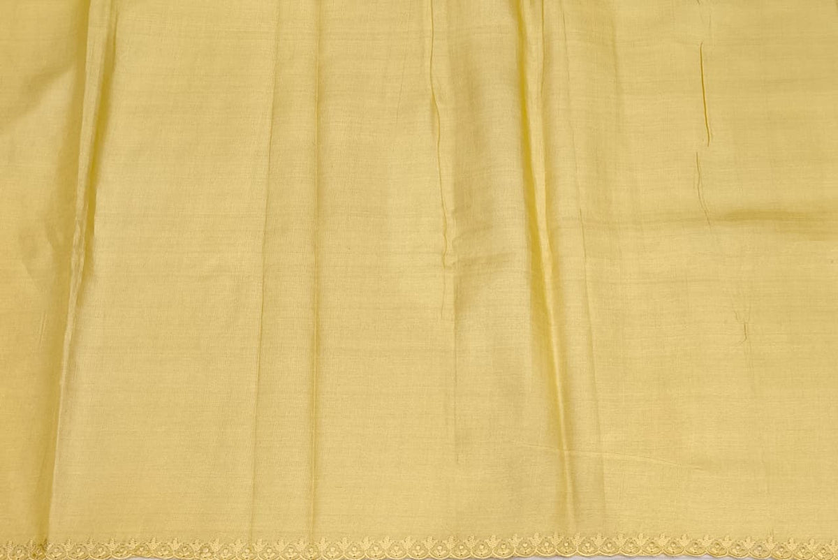 Yellow Tussar Applique Work Saree, With Unstiched Blouse