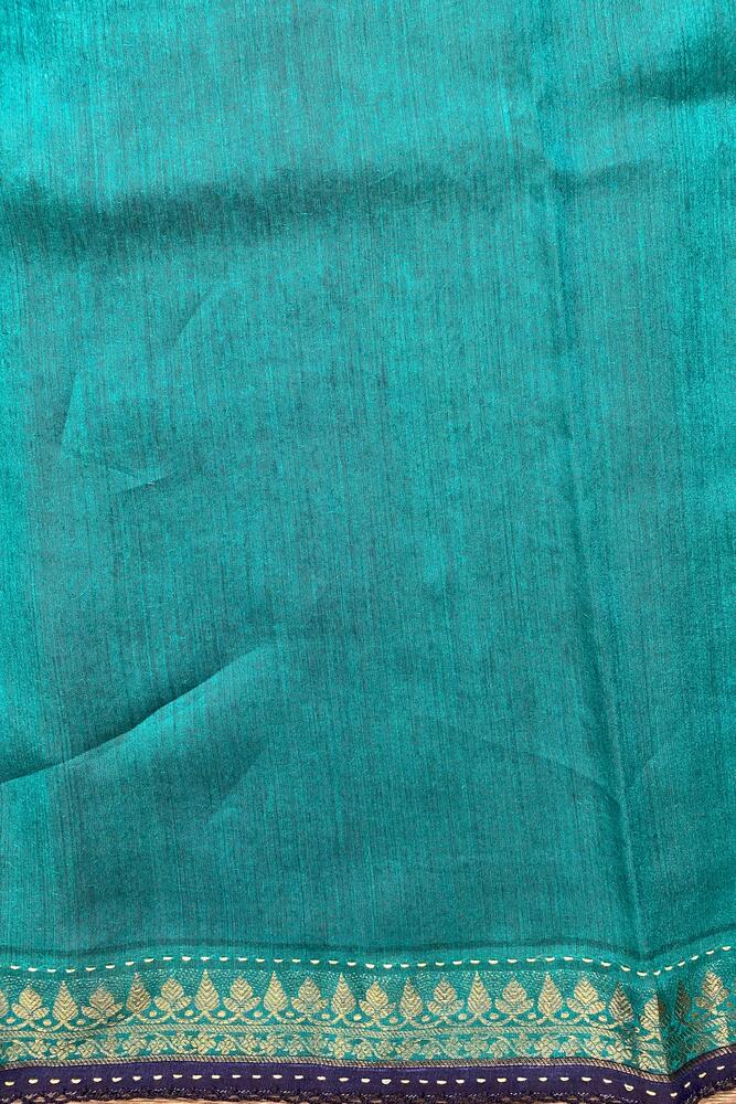 Navy Blue Printed Munga Silk Saree, With Unstiched Blouse