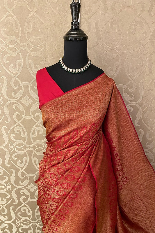 Rani Mysore Crepe Saree with Rangkat work from Saarang Sarees, party wear, featuring intricate embroidery and matching unstiched blouse.