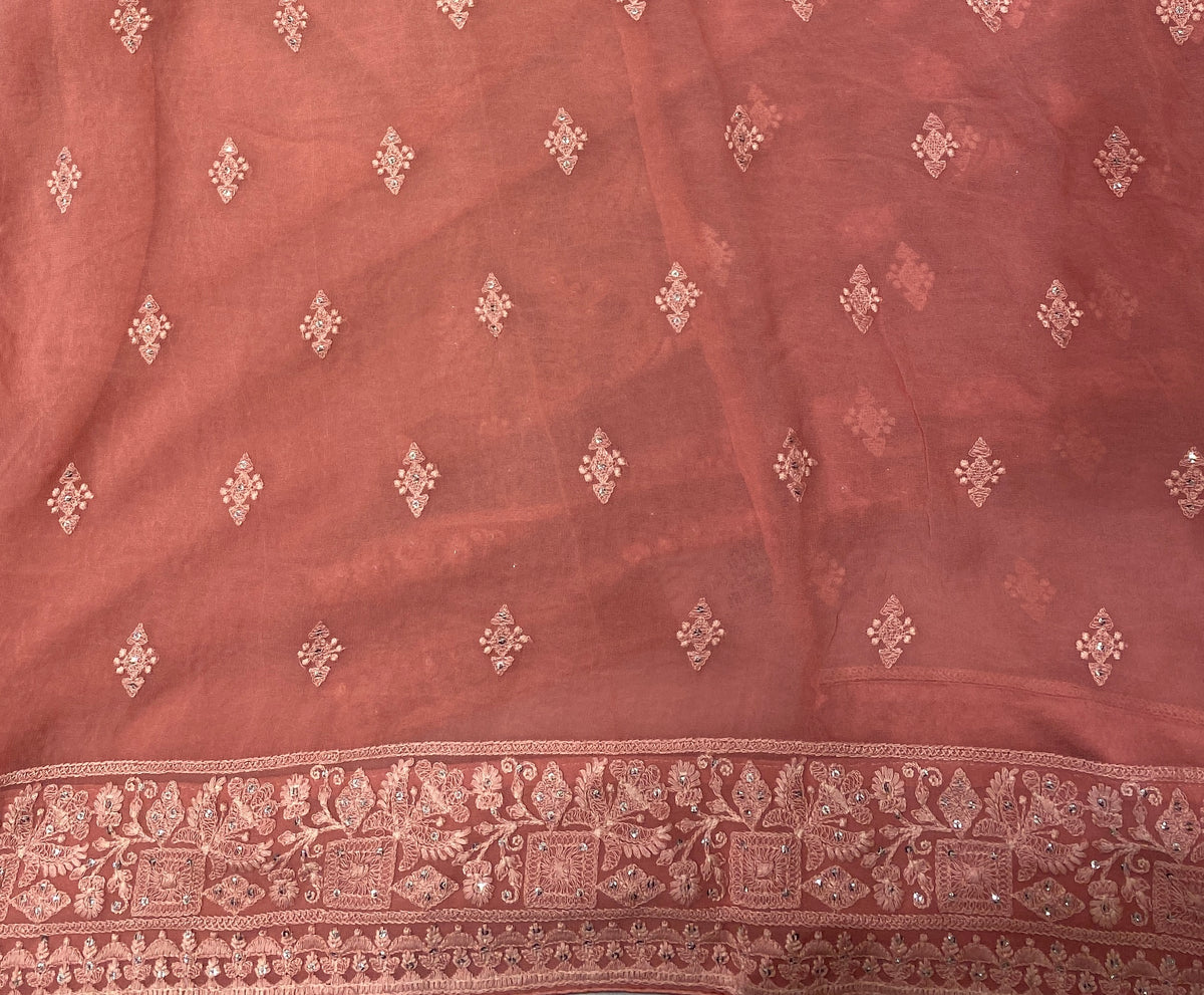 Pink Georgette Chikankari Embroidery Saree, With Unstitched Blouse
