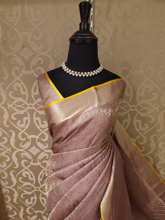 Mauve Mysore Crepe Silk Banarasi Saree, With Unstiched Blouse
