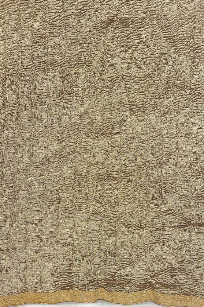 Gold & Dark Brown Zari Stripe Munga Borderless Saree, With Unstiched Blouse