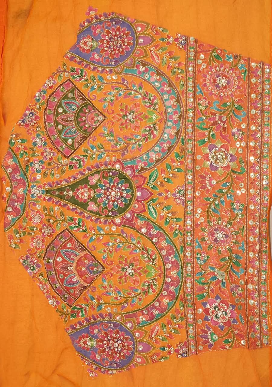 Orange Crepe Printed Stone Work Saree, With Unstiched Blouse