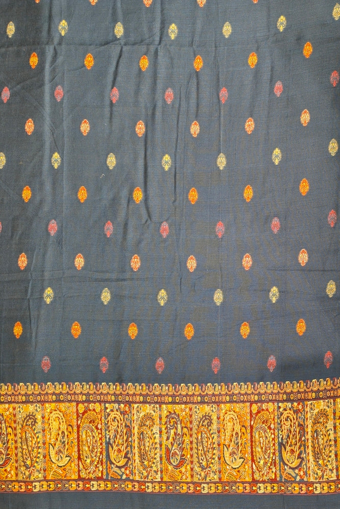 Navy Blue Pure Kani Handloom Silk Saree With Floral Woven Blouse