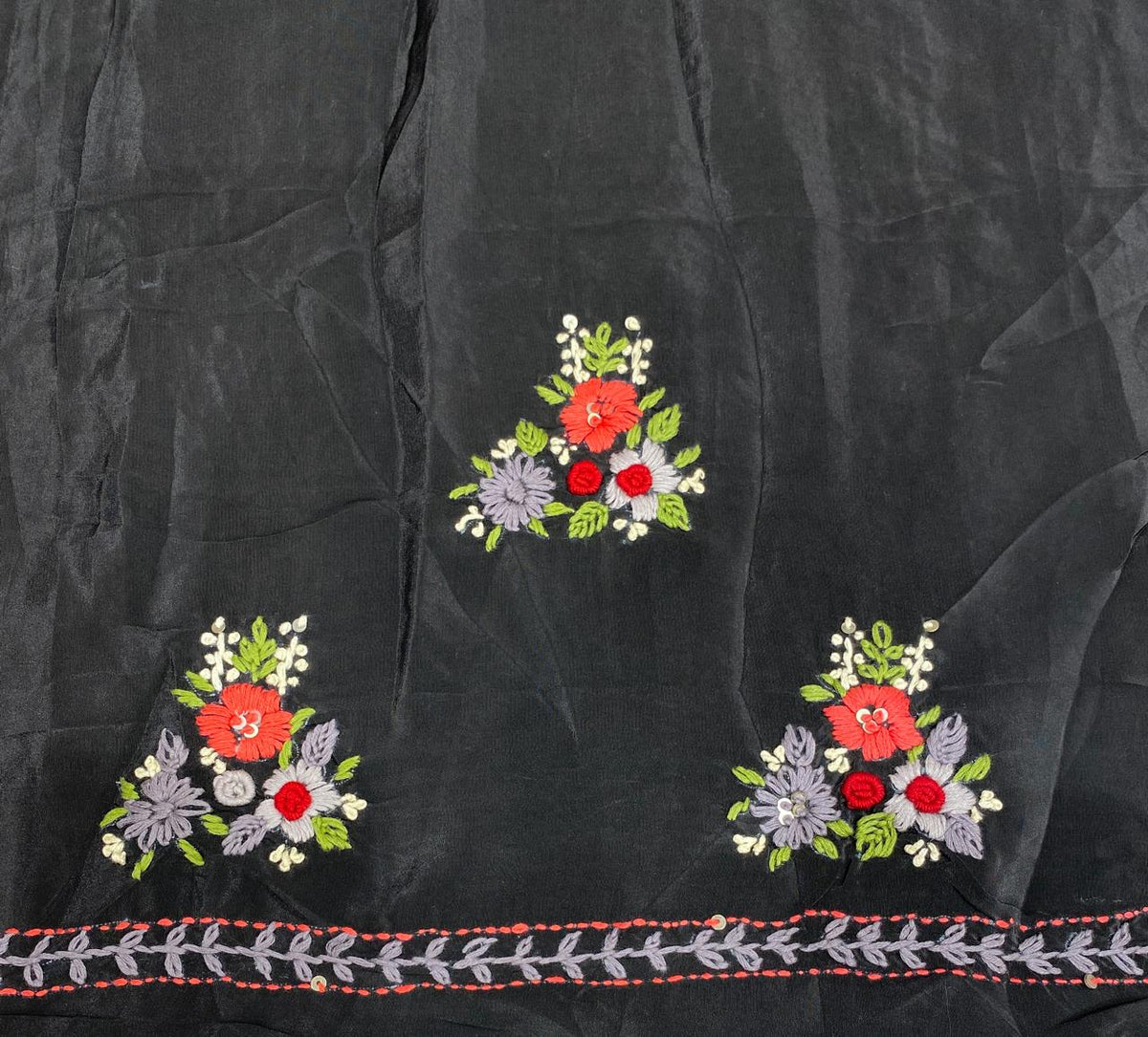 White & Black Stripe Munga Silk Saree With Hand Embroidery Work, With Unstiched Blouse