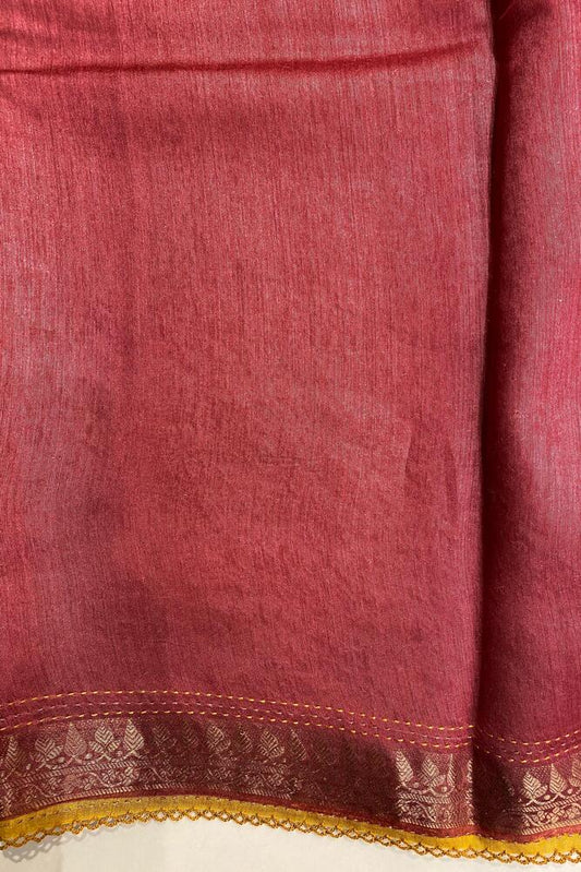 Mustard Yellow Printed Munga Silk Saree, With Unstiched Blouse