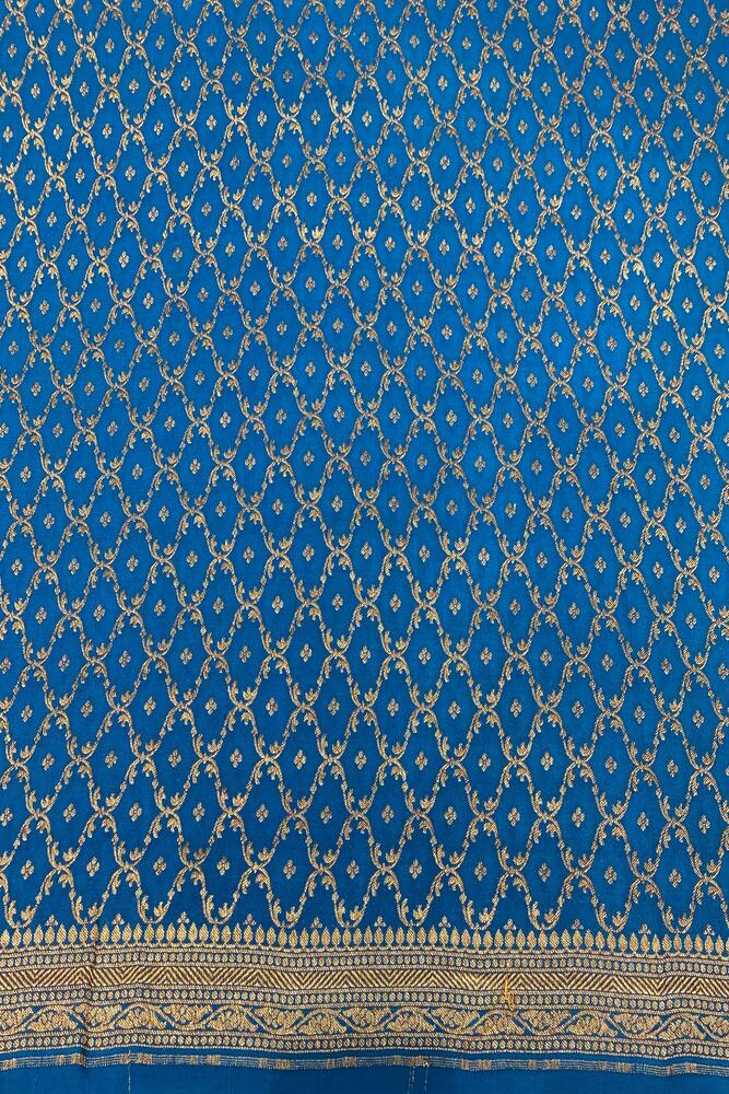 Royal Blue Crepe Khaddi Banarasi Silk Saree With Unstiched Blouse