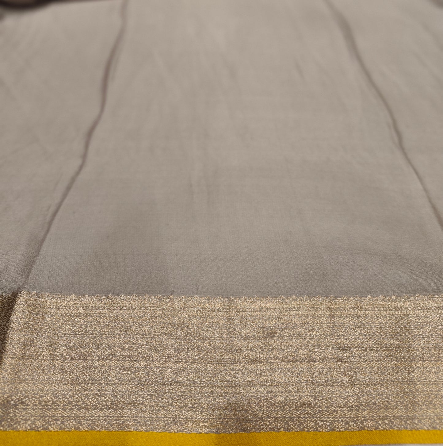 Grey Mysore Crepe Silk Banarasi Saree, With Unstiched Blouse