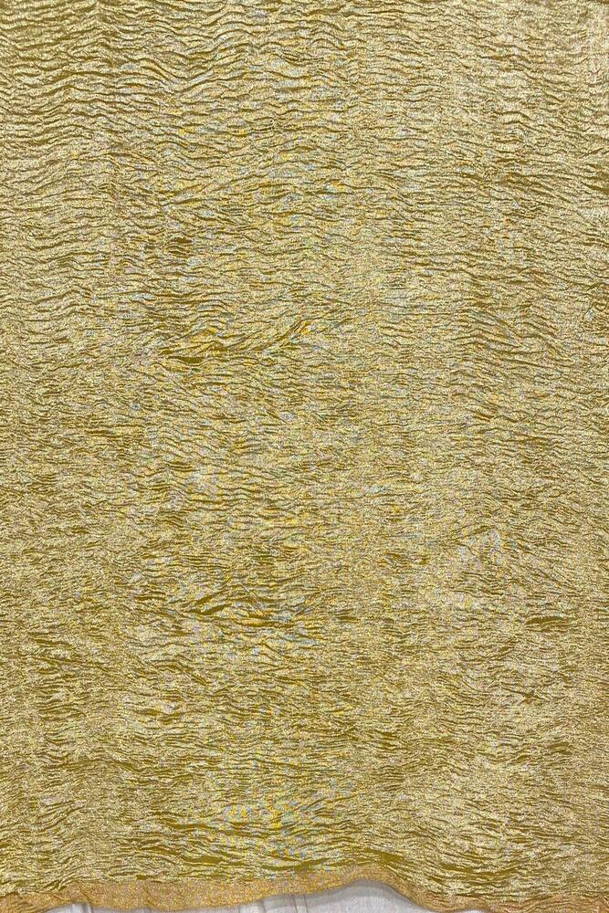 Gold & Lime Green Zari Stripe Munga Borderless Saree, With Unstiched Blouse