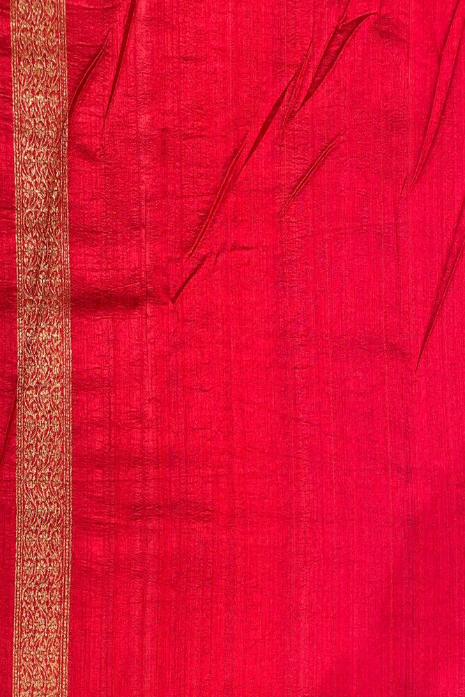 Violet Pure Raw Tussar Banarasi Silk Saree, Hand Woven Motifs With Unstiched Blouse