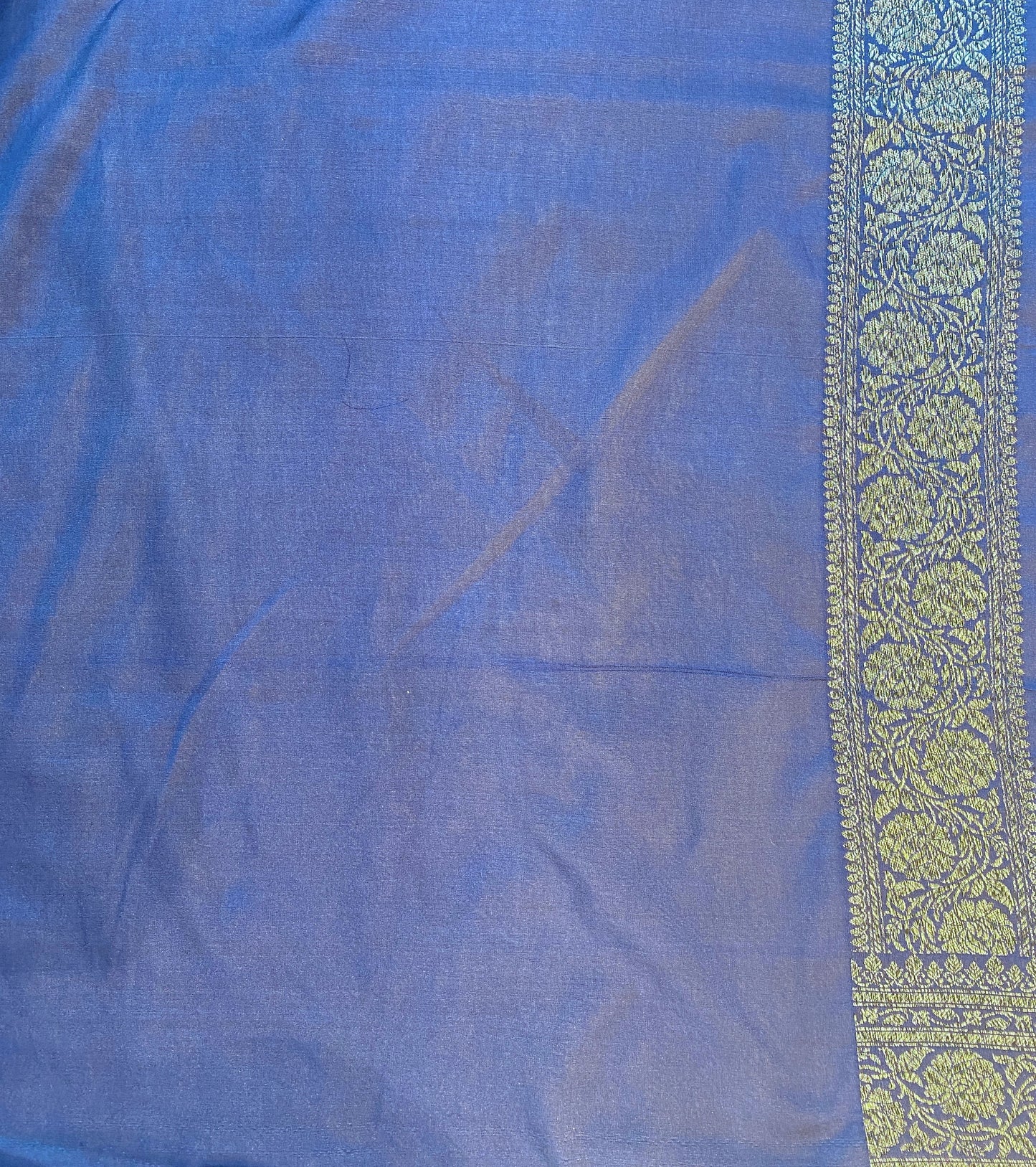 Deep Blue Semi Katan Brocade Silk Saree, With Unstiched Blouse