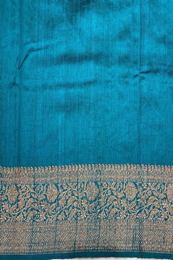 Rani Pure Raw Tussar Banarasi Silk Saree with handwoven motifs and unstiched blouse, traditional wear by Saarang Sarees