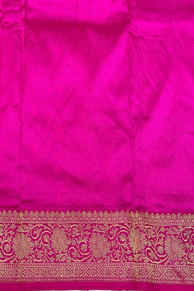 Royal blue Katan Banarasi saree with intricate handwoven work and unstiched blouse, traditional wear by Saarang Sarees.