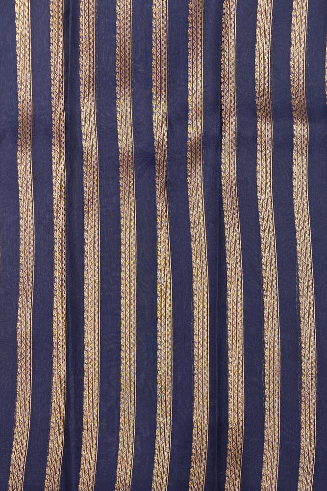 Navy Blue Brocade Kora Banarasi Silk Saree, With Unstiched Blouse