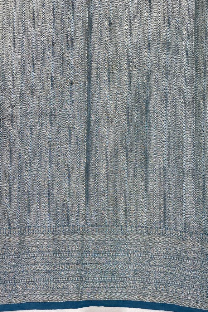 Teal Blue Linen Banarasi Saree With Unstiched Blouse