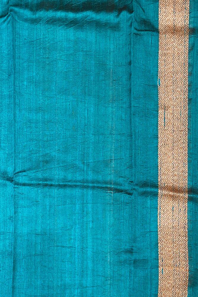 Deep Purple Pure Raw Tussar Banarasi Silk Saree, Hand Woven Motifs With Unstiched Blouse