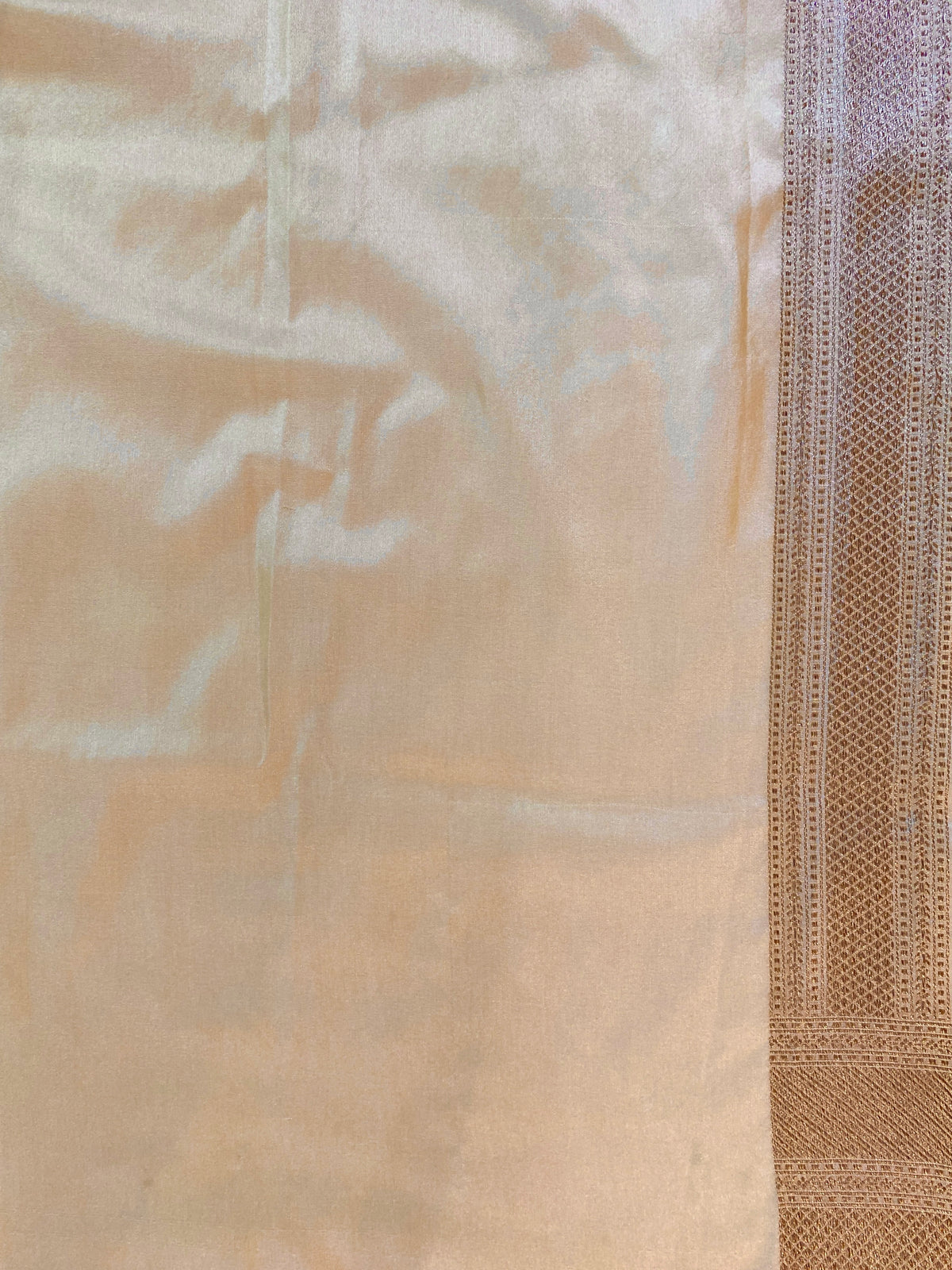 Off-White Semi Katan Brocade Silk Saree, With Unstiched Blouse