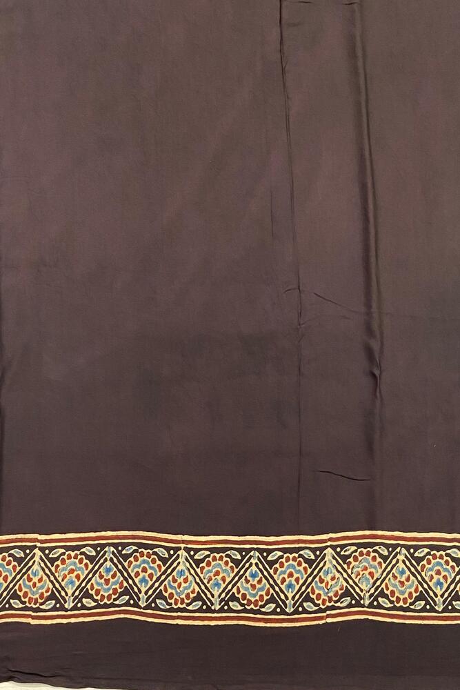 Black Pure Modal Silk Ajrakh Printed Saree With Unstiched Blouse