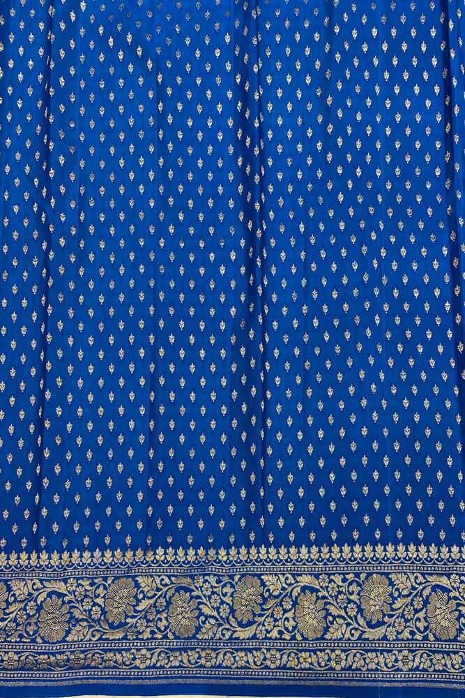 Indigo Blue Crepe Khaddi Banarasi Silk Saree With Unstiched Blouse