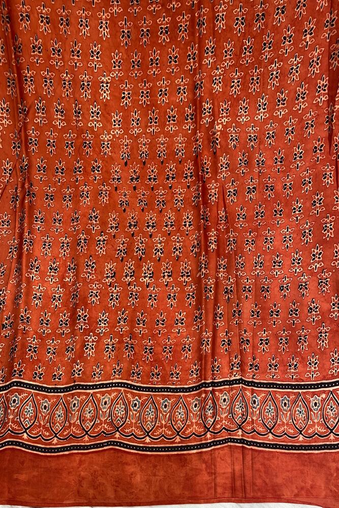 Red & Black Pure Modal Silk Ajrakh Printed Saree With Unstiched Blouse