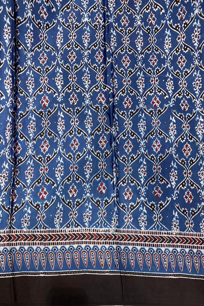 Blue Pure Modal Silk Ajrakh Printed Saree With Unstiched Blouse