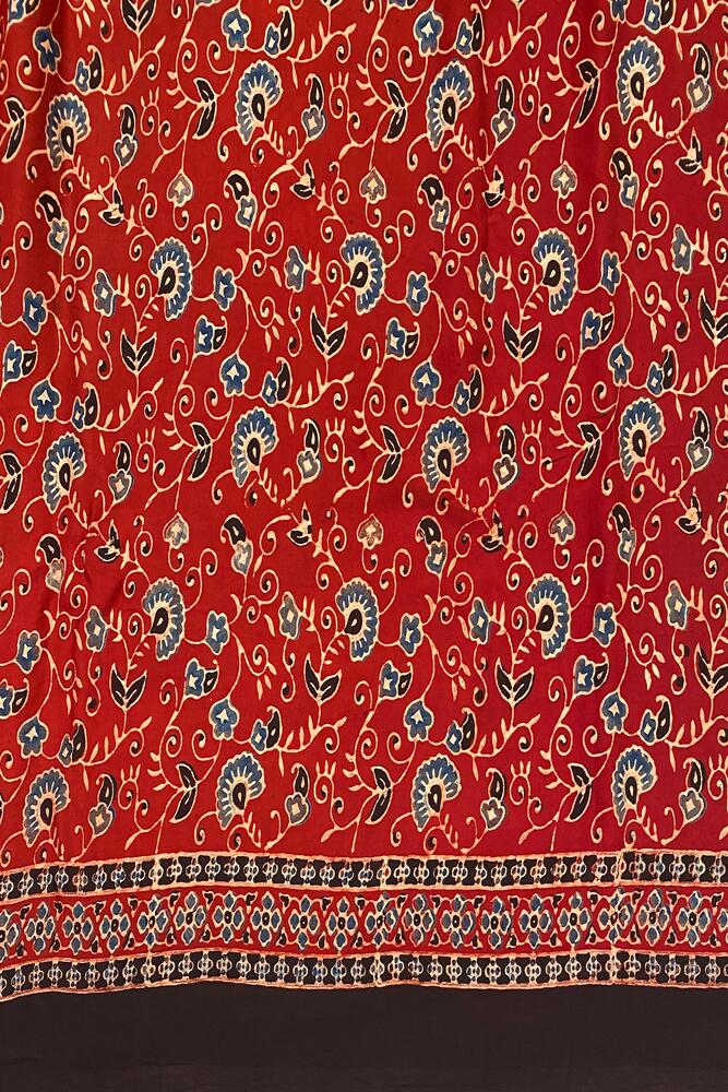 Maroon Pure Modal Silk Ajrakh Printed Saree With Unstiched Blouse