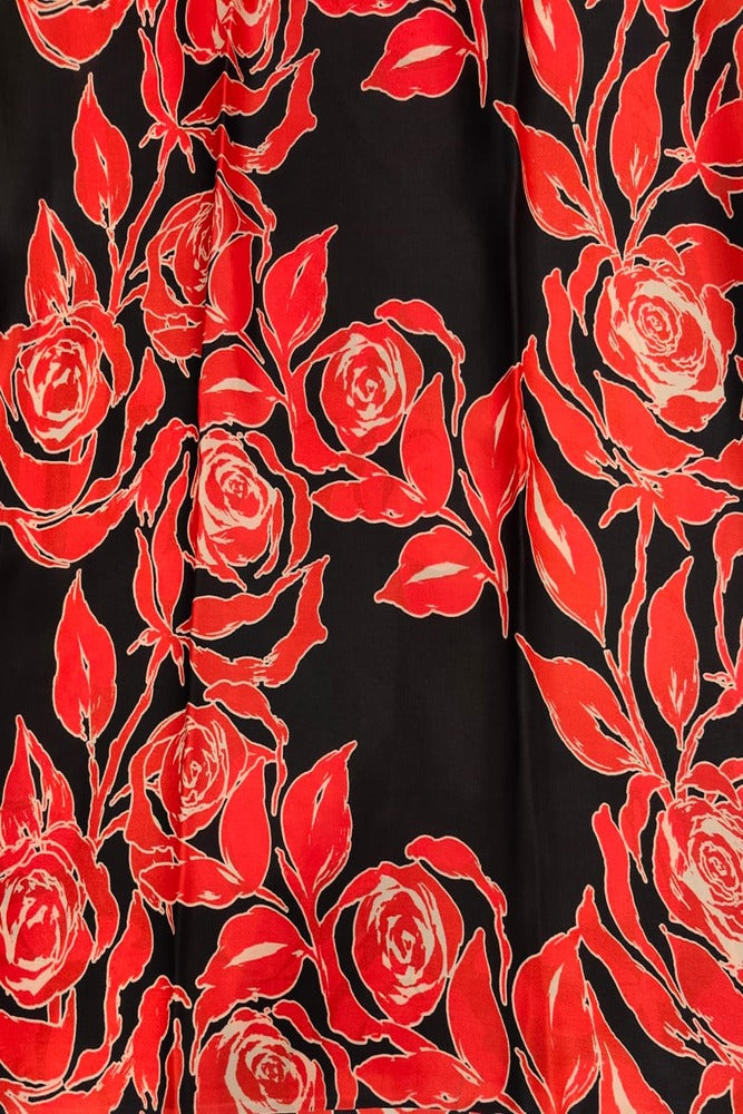 Zebra Stripe Floral Printed Satin Crepe Saree, With Unstiched Blouse
