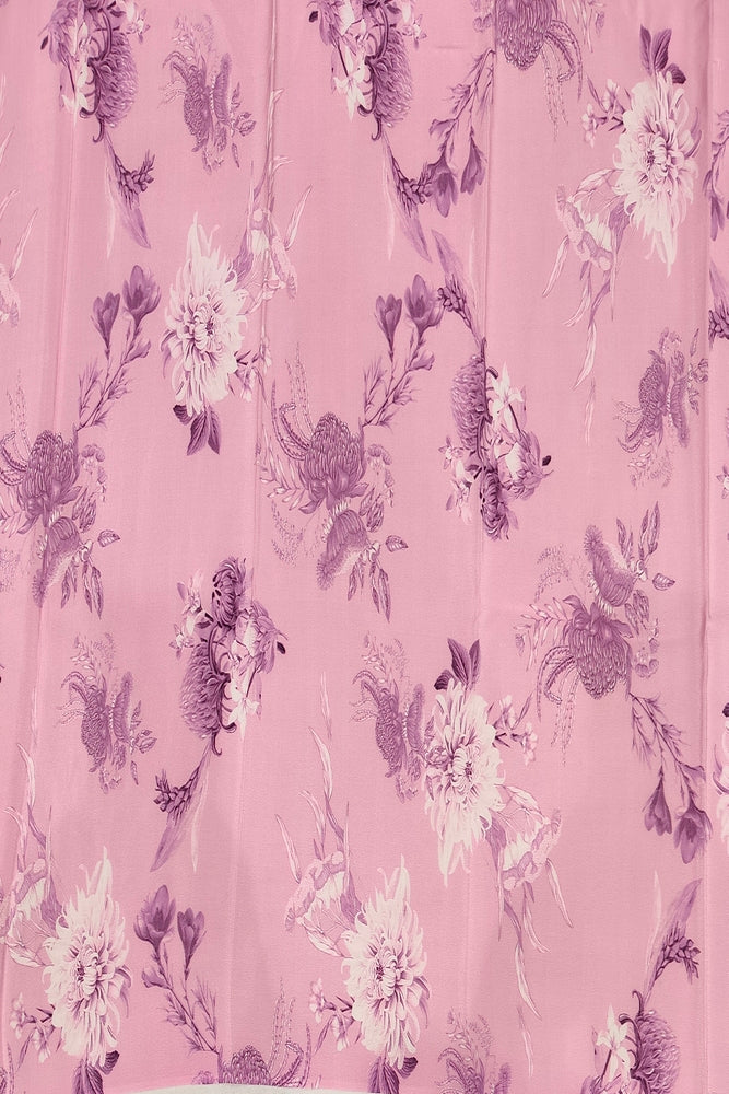 Off-White Purple Floral Printed Chiffon Saree, With Unstiched Blouse Piece