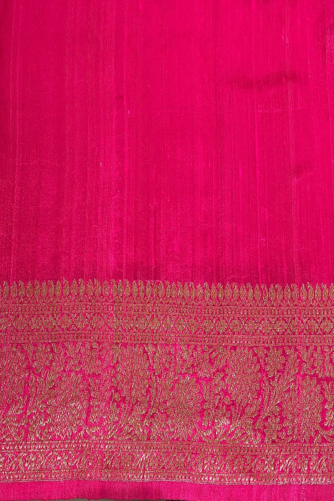 Deep Blue Pure Raw Tussar Banarasi Silk Saree with hand-woven motifs and an unstiched blouse for traditional wear.