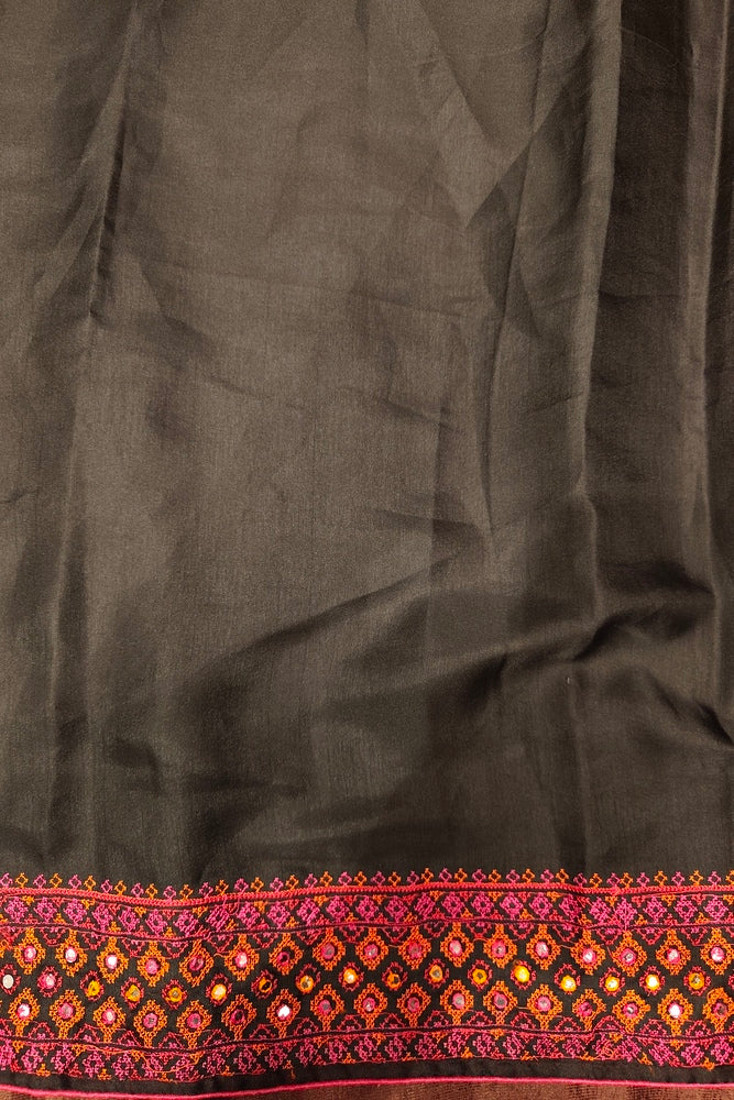 Black Semi Munga Silk Cross Stitch Work Saree, With Unstiched Blouse