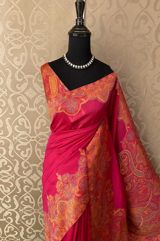 Rani Pure Kani Handloom Silk Saree With Unstiched Woven Blouse - Saarang Sarees